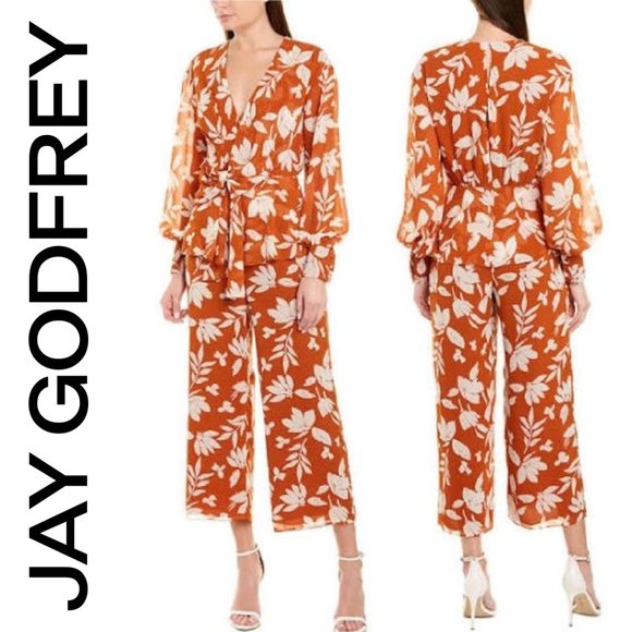 JAYGODFREY Pants - Jay Godfrey Gown NWT Terracotta Jumpsuit Floral